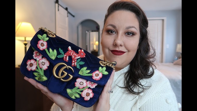 Gucci GG Marmont Medium Blue Velvet Shoulder Bag