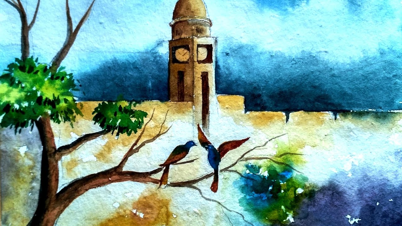 Simple landscape painting in watercolor | Paint with david - YouTube