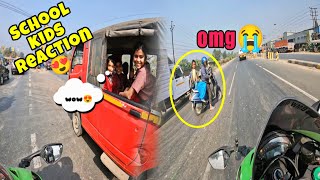 School childrens reaction on ZX 10r😍|| idiot guy crossing the road😡