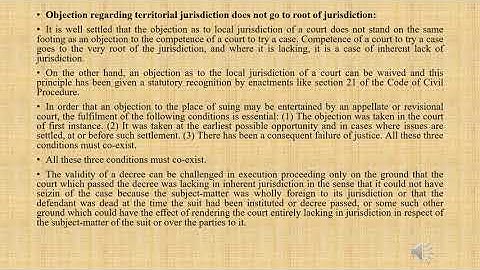 OBJECTION OF JURISDICTION/ SEC 21&21(A) OF CPC/ WHEN OBJECTION CAN BE TAKEN/APEX COURT JUDGEMENTS.