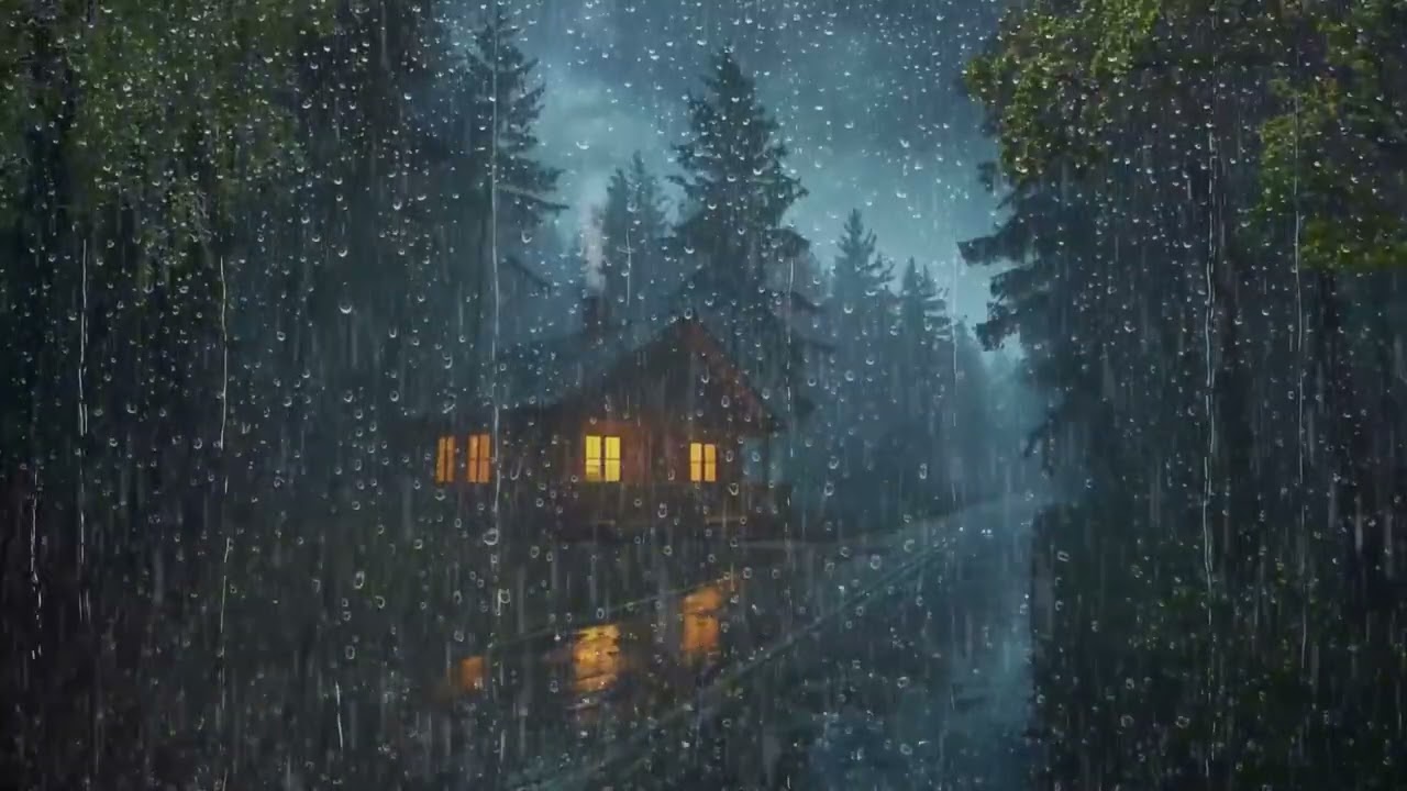Rain Sounds for Sleeping | Relaxing Cabin Night Surrounded by Heavy Rain * Thunder (3 Hours)