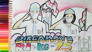 Tahapan menggambar Poster HUT RI ke-75 || Dirgahayu RI ke 75