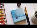 How To Paint Snowy Winter Landscape Easy Acrylic Painting For Beginners Winter Painting Tutorial