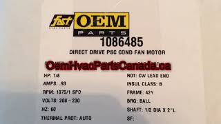 ICP 1086485 Condenser Fan Motor 1/8 HP - Condenser Fan Not Working