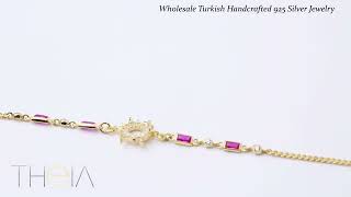 Sun Design Ruby Stone Chain Bracelet Women 925 Sterling Silver Jewelry Details