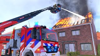 Emergency Call 112  NEW Ladder Truck Mission Roof Fire! 4K