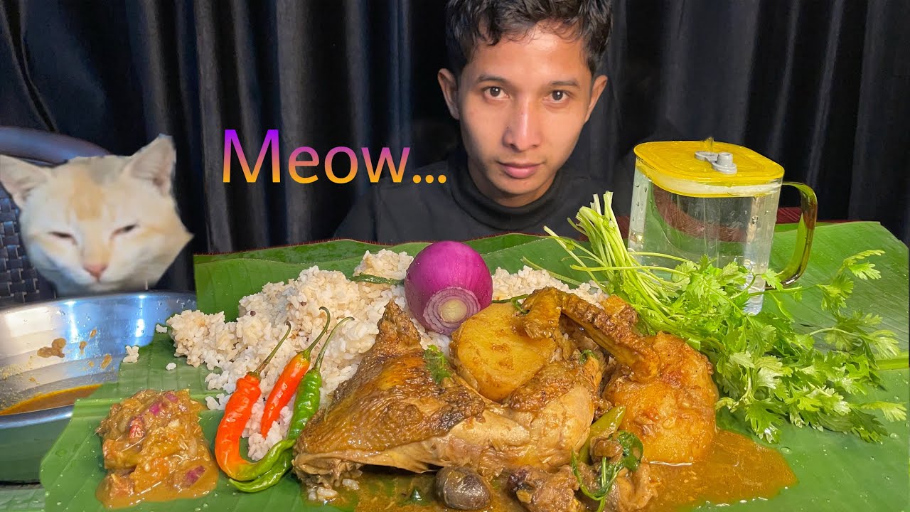SPICY🌶️🥵DESI CHICKEN CURRY SPECIAL DUMDAP CHUTNEY mukbang with my PUSSY CAT😆