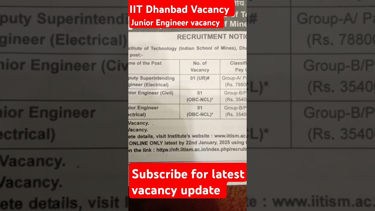 IIT Dhanbad junior engineer vacancy