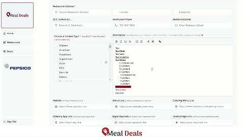 New WYSIWYG Rich Text Editor on Meal Deals Dashboard