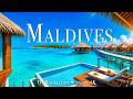 Maldives Beach 4K Video Ultra HD | Turquoise Lagoon, White Sand & Overwater Villas | Piano Music