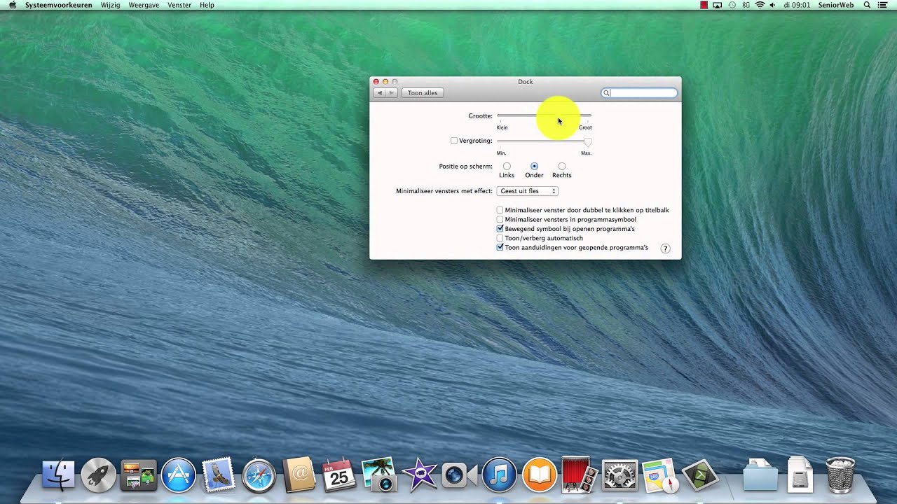 Mac OS X: pictogrammen op het Dock vergroten (Mavericks)