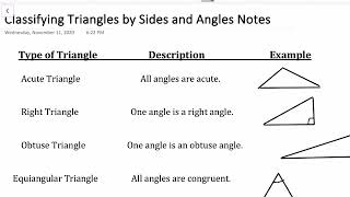 Classifying Triangles -- Notes for 11/13 Part 1