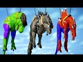 Spiderman Spinosaurus, Hulk T-Rex, Spiderman Godzilla, Ultimasaurus Super Hero Dinosaurs Fight - JWE