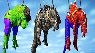 Spiderman Spinosaurus, Hulk T-Rex, Spiderman Godzilla, Ultimasaurus Super Hero Dinosaurs Fight - JWE