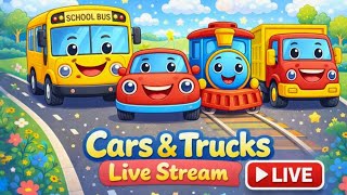 🔴 Wheels on the Bus, Car, Train &amp; Truck Live | Vehicle Learning for Toddlers