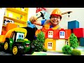 Çocuklar için inşaat oyunu. İbrahim ve oyuncak traktör Johnny ev inşa ediyorlar. Araba oyunları.