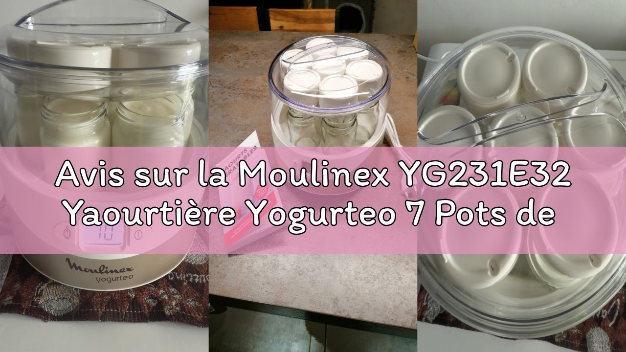 Moulinex YG231E32 Yaourtière Yogurteo Champagne - 7 Pots De 160ml Inclus, Programmable Écran LCD Et Minuteur 13W