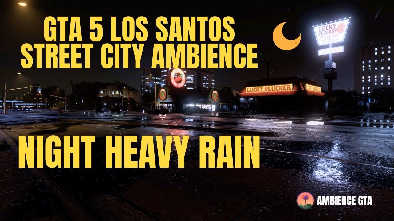 GTA 5 Los Santos Street City Ambience: Night Heavy Rain | ASMR For Sleep & Relaxation