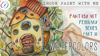 Fairy Treehouse Illustration - WATERCOLOR + gel pen painting - Episode 3