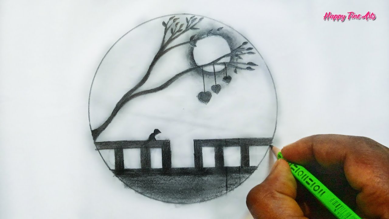 How to Draw a Beautiful Circle Scenery // For Beginners Drawing // Step ...