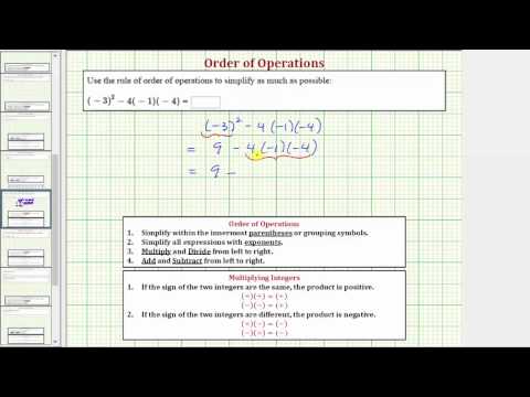 Ex 3:  Evaluate an Expression using Order of Operations:  a^2-bcd (integers)