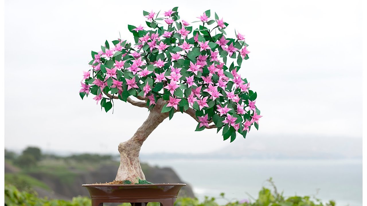 手作り盆栽】後編 600羽の折り紙の鶴が白い花が咲いてるように見えます。bonsai YouTube