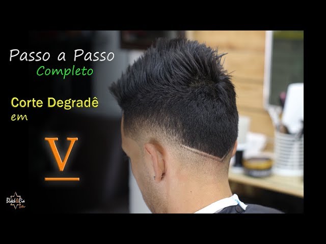 💈 Passo a passo como cortar cabelo masculino degrade em v masculino com  risco -Tutorial Asa Delta 