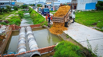 Landfill Incredible!! Huge Sewer Drain Pipe Filling by Skills Operator Bulldozer D20P & 5Ton Truck