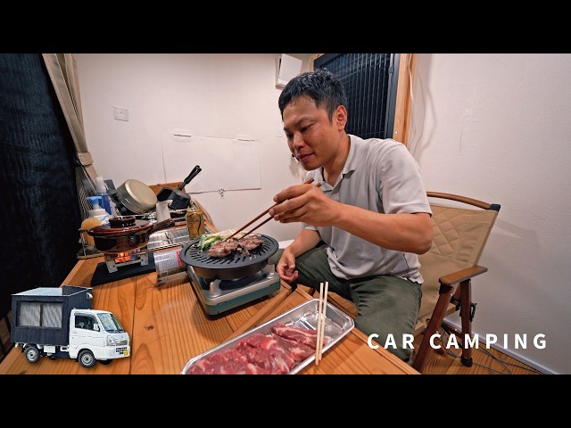[Car Camping] Solo BBQ in the Riverside Forest [Homemade Light Truck Camper]