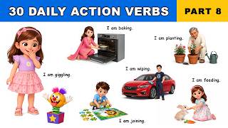 30 Action Verbs - Part 8 With I Am Sentences Daily Action Words