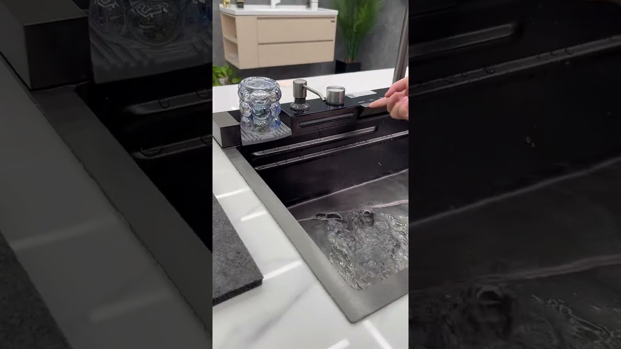 Lefton Two Waterfall Faucets Kitchen Sink with Digital Temperature Display & LED Lighting-KS2206