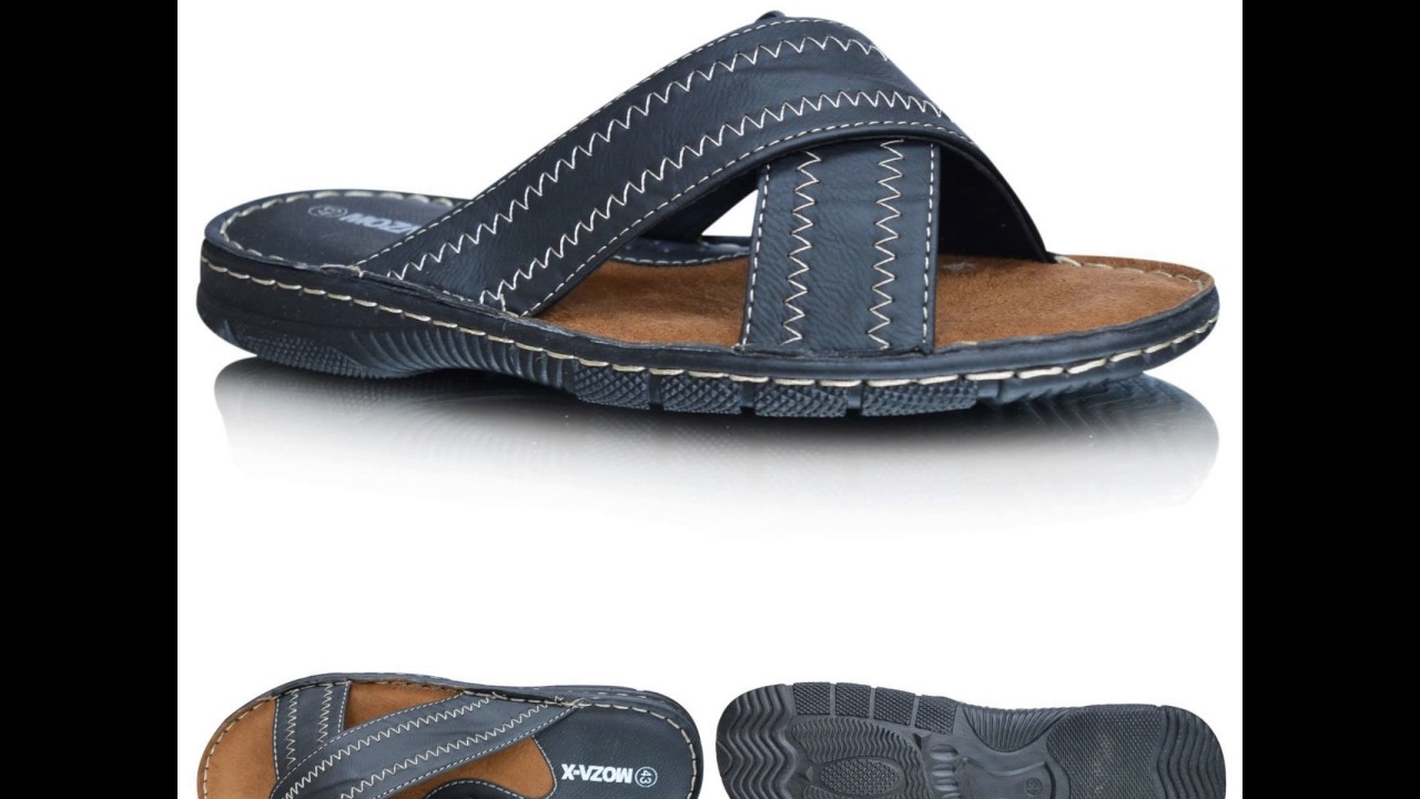 Mens Leather Open Toe Slip On Summer Sandals Flip Flop Beach Mules Shoes Size UK