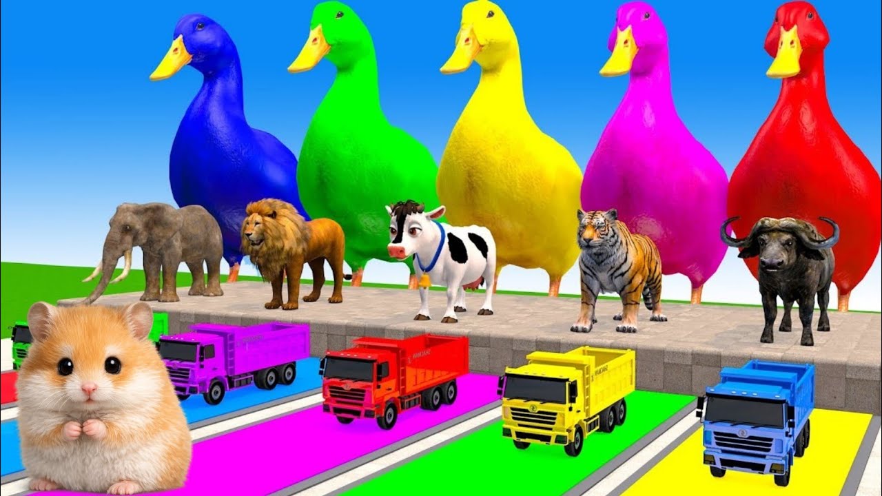 Игра «Длинная горка» со слоном, гориллой, буйволом, бегемотом, тигром. Забавная 3D-игра с животны...