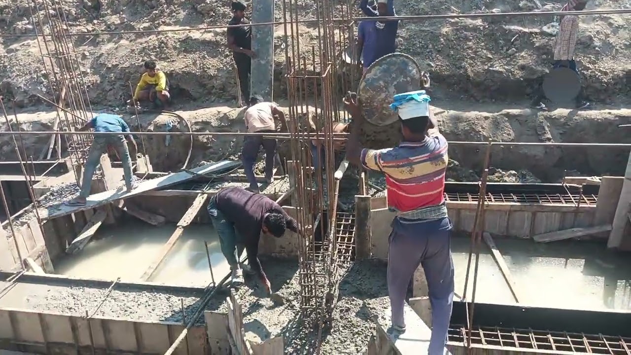 Pile Cap with Foundation Beam Rod binding, shuttering and Casting 