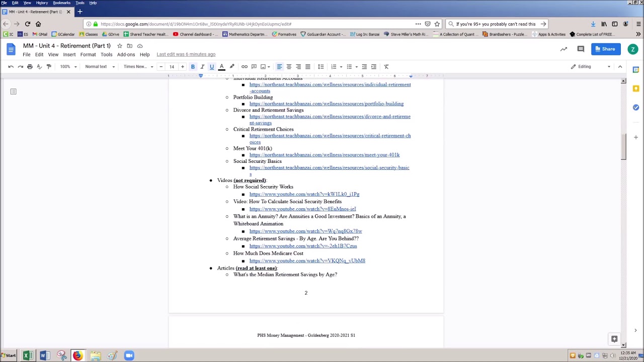Money Management Unit 4 Project Retirement (Part 1) YouTube