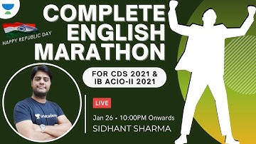 Complete English Marathon for CDS/IB ACIO-II 2021 | English for CDS/IB ACIO-II 2021 | Sidhant Sharma