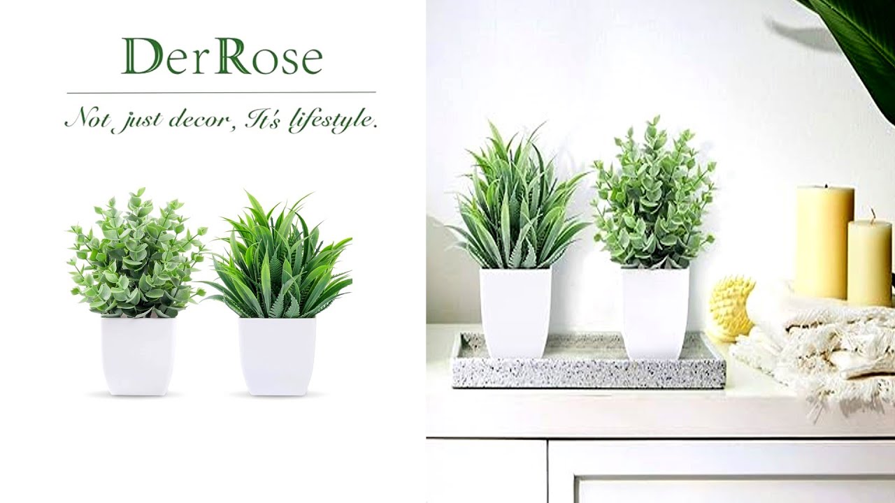 Der Rose 2 Packs Small Fake Plants Mini Artificial Potted Plants for ...