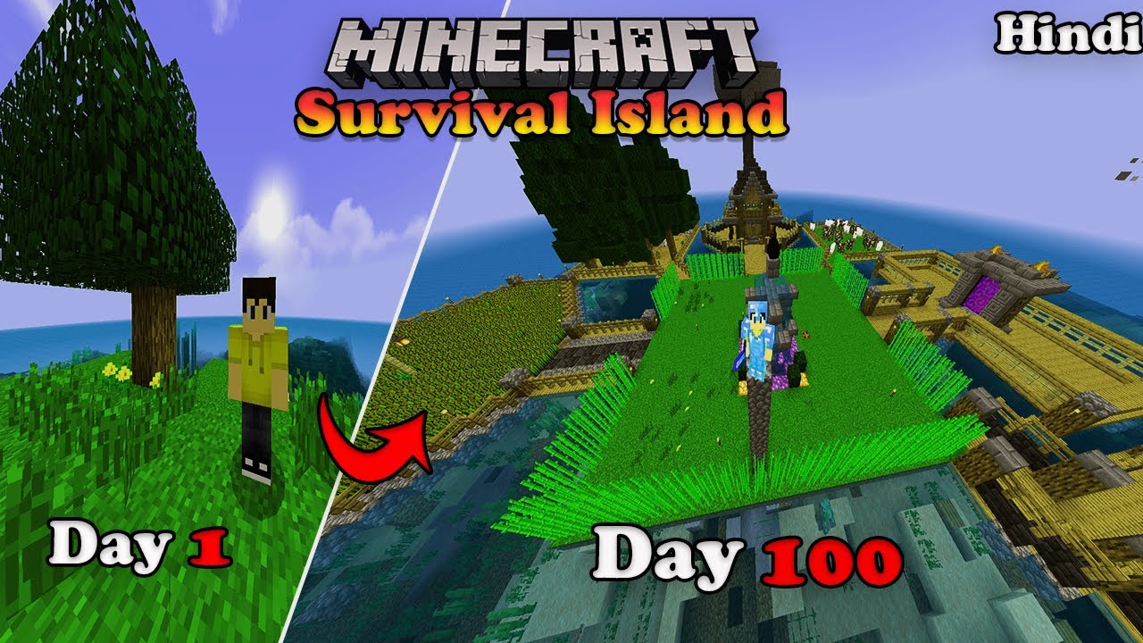 I Survived 100 days on survival island in Minecraft (hindi) - YouTube