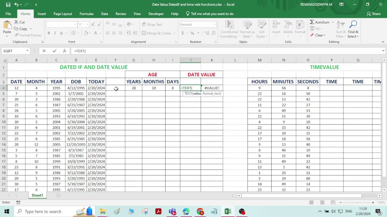 Функции даты и времени DATEDIF в Excel