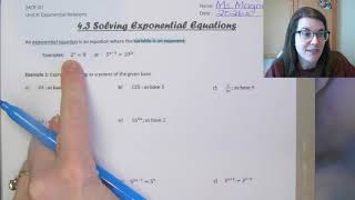 MCR3U Lesson 4.3 Solving Exponential Equations