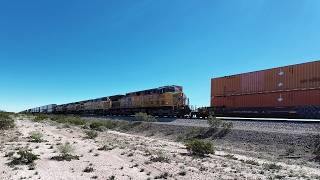 UP 6558 West — Double-Stacks Passing Stopped Train at MP 788 | Sunset Route