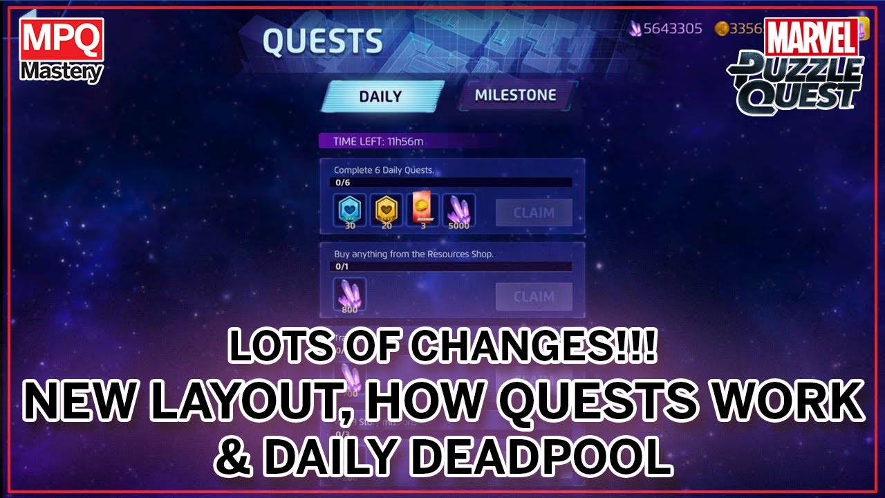 Marvel Puzzle Quest Daily Quests, Milestones, New Layout & Daily Deadpool!