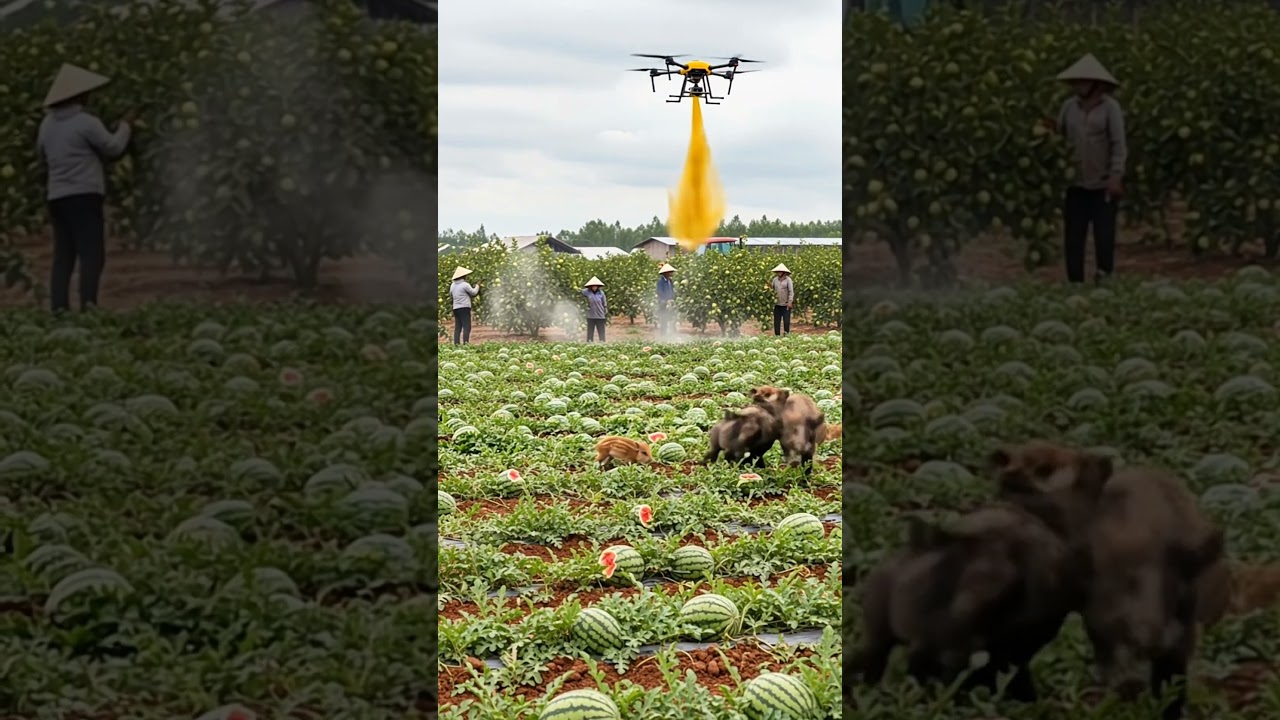 Wrong target! Drone accidentally sprays farmer while chasing boars!