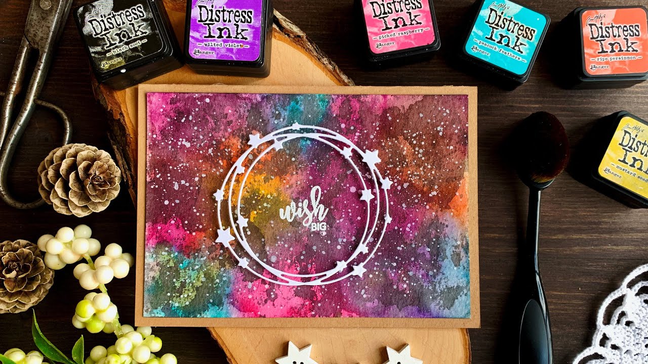 Colourful GALAXY Background Using Distress Inks - Blending & Ink Smooshing