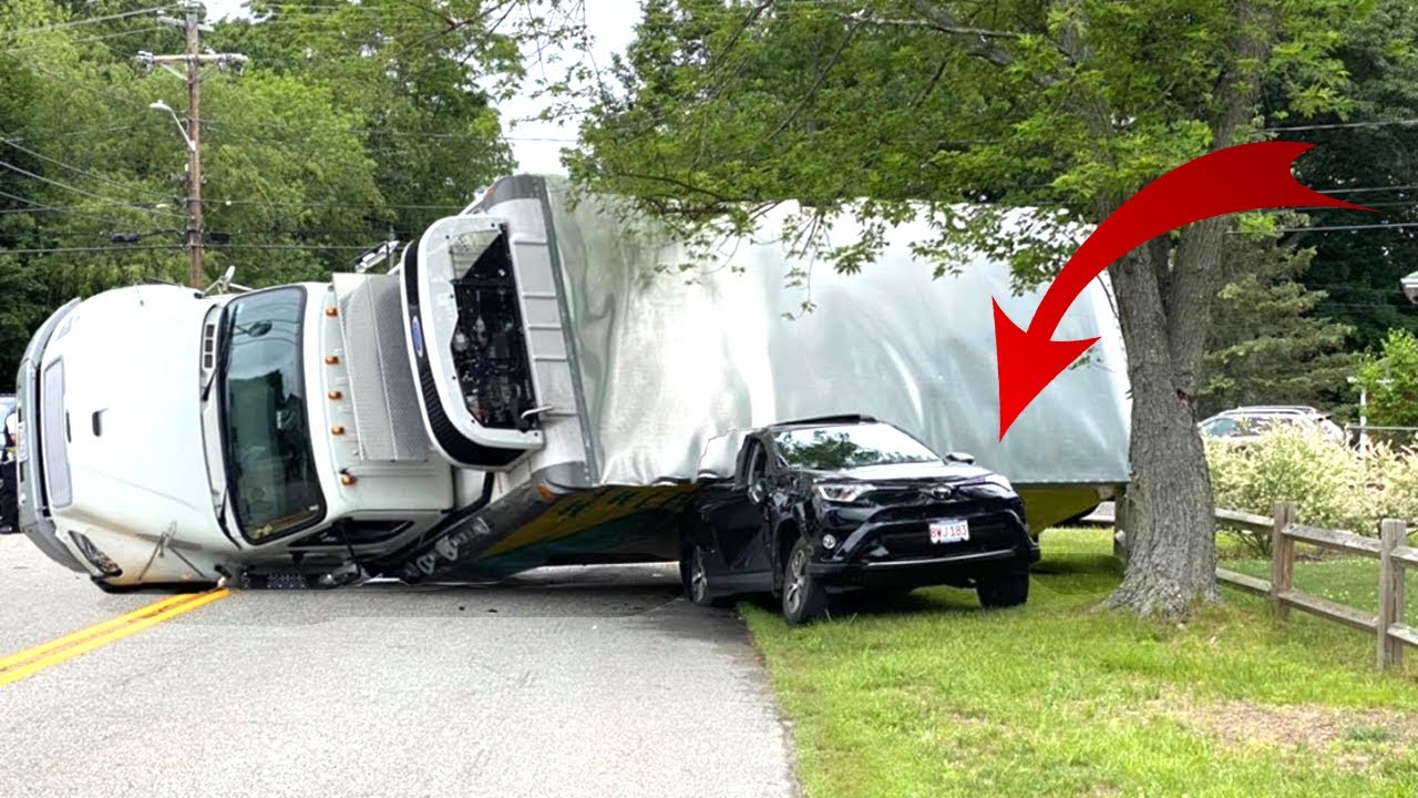 Dump Truck Suddenly Rolling Over and Crashing Into Car | Excavator ...