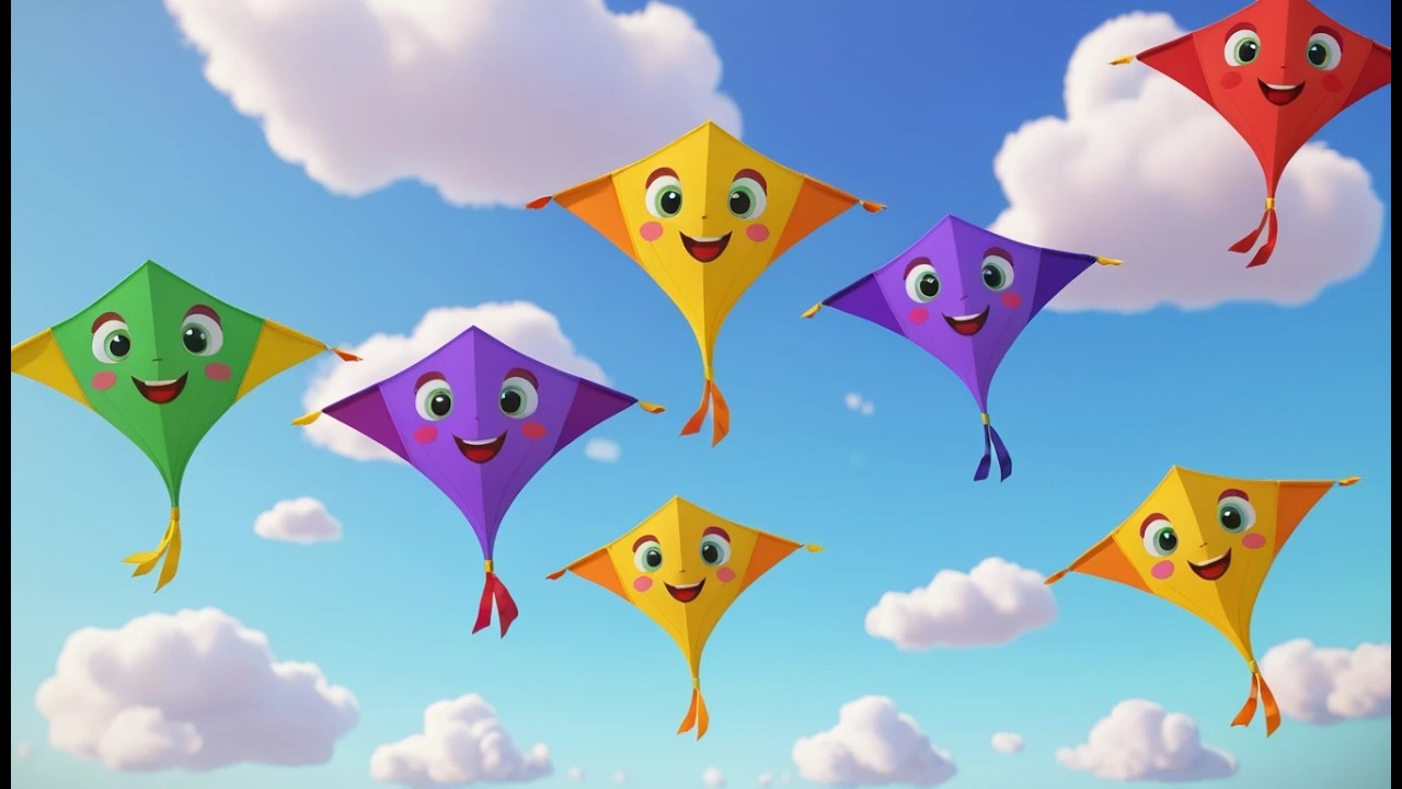 Seis Pequeñas Cometas Vuelan por el Cielo | Canciones de Viento y Colores para Niños