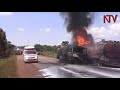 Two fuel tracks catch fire along igangabugiri high way