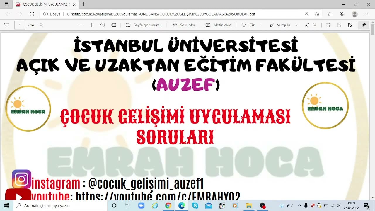 çocuk gelişimi uygulaması vize soruları AUZEF #emrahhocaauzef SESLİ ANLATIM