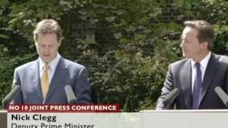 First conference with David Cameron and Nick Clegg in the Downing St Garden 12 May 2010 (1 of 3)
