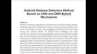 Android Malware Detection Method Based on CNN and DNN Bybrid Mechanism